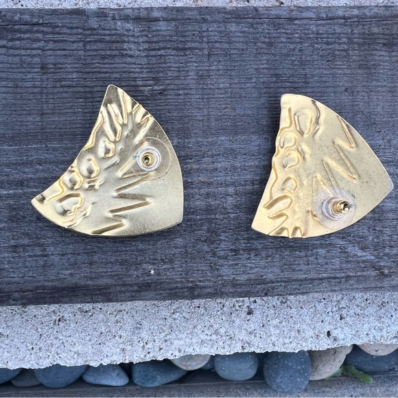 Vintage 80s Green & Gold Enamel Post-Back Earrings - Picture 4 of 5